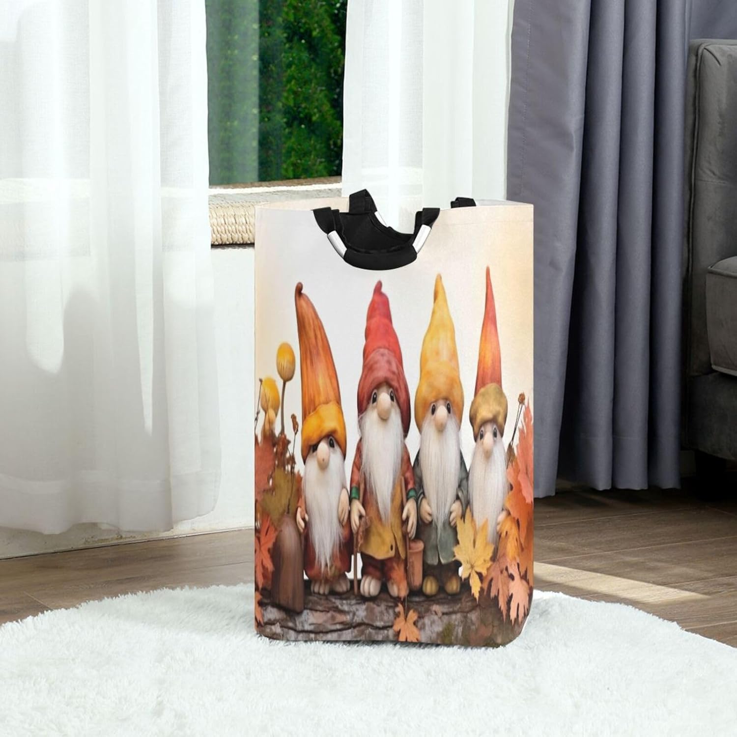 Collapsible Storage Hamper with Handles Autumn Gnomes Design Waterproof Durable