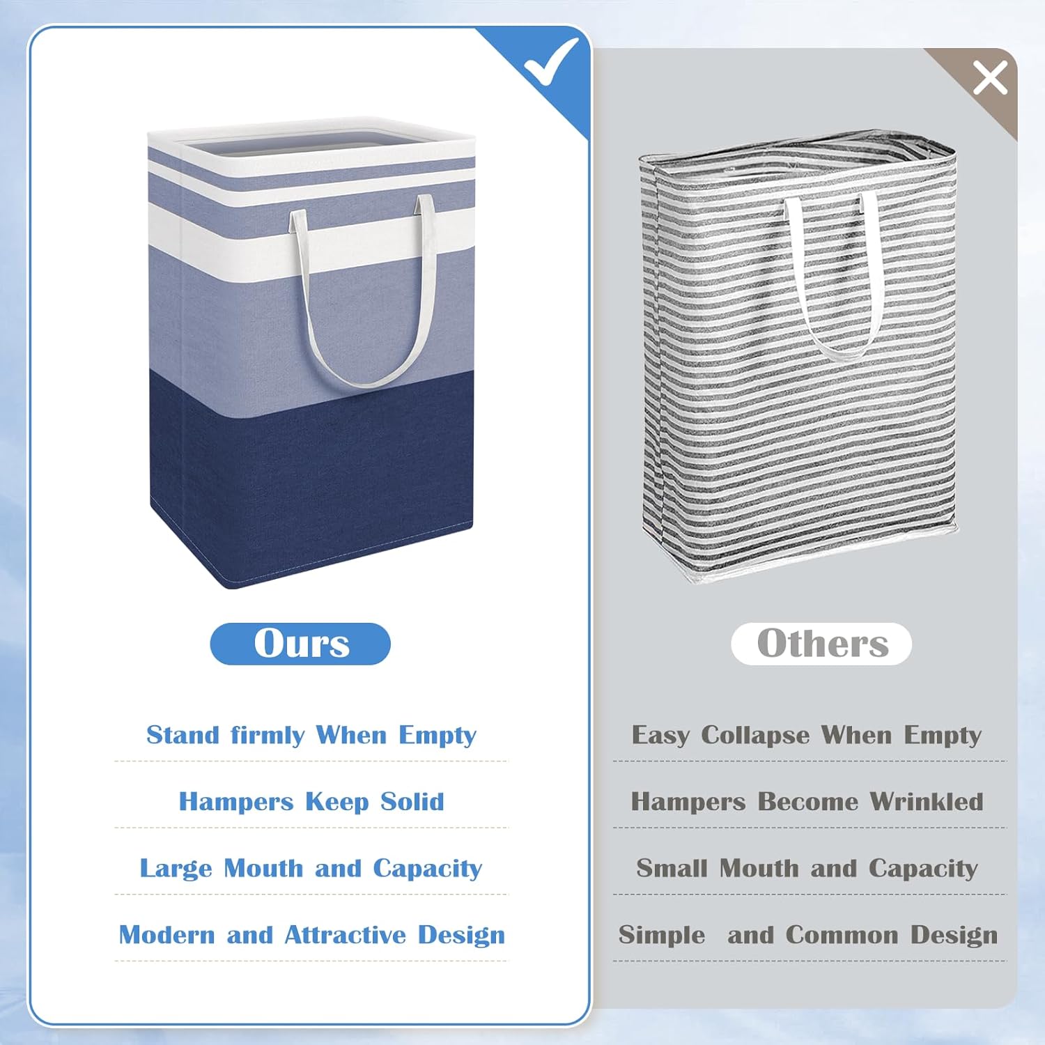 BlissTotes 3-Pack Gradient Blue Collapsible Laundry Basket