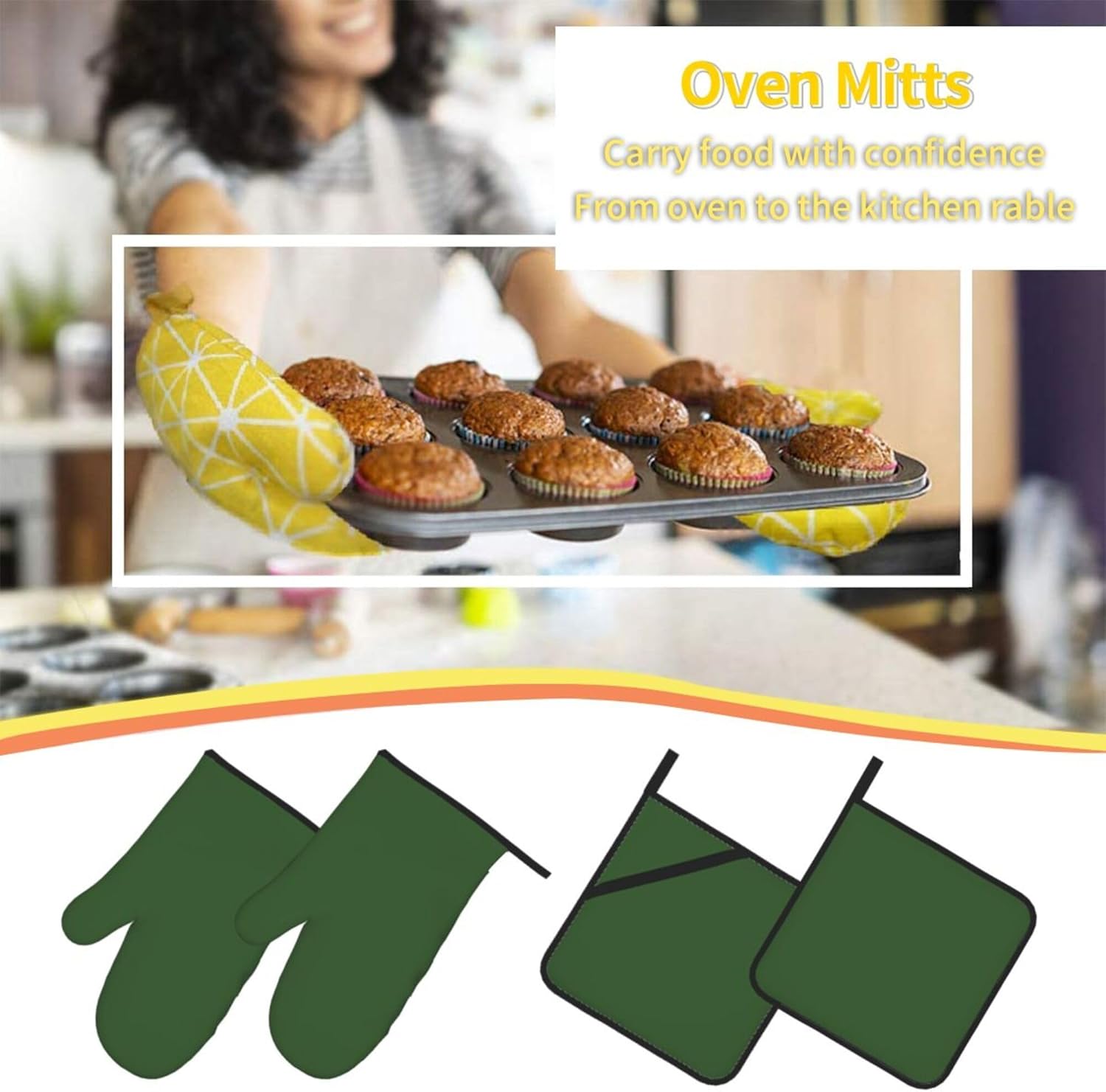 Curdesi 4PCS Oven Mitts Set - Heat Resistant Designated for Cooking BBQ