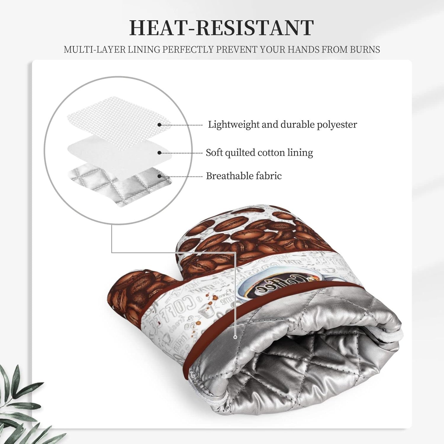 Coffee Print Silicone Oven Mitts 7x11 Inch 1 Pair