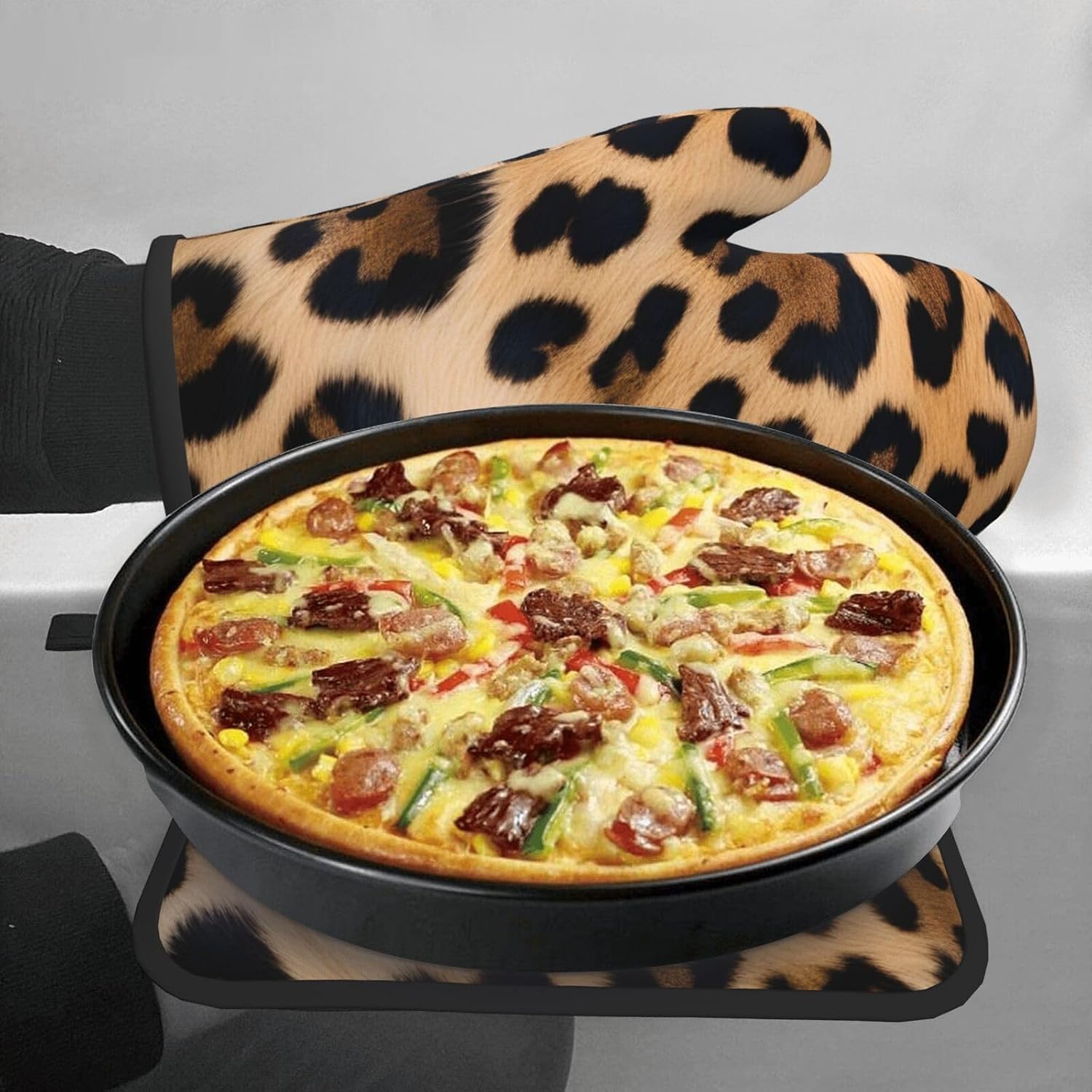 Quopvn Rough Leopard Print Oven Mitts and Pot Holders 2pcs Set