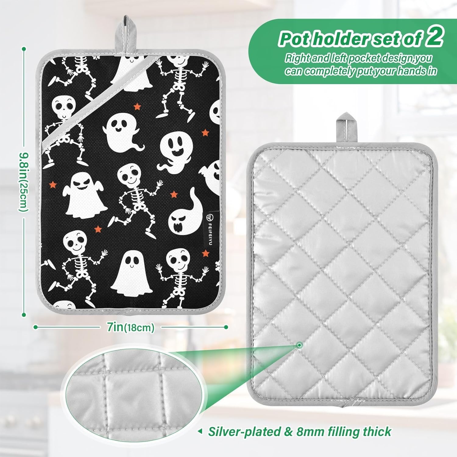 2-Piece Halloween Skeleton Pot Holder Set