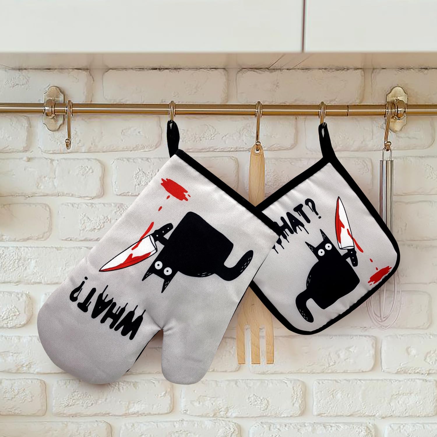 Set of 2 Cat Oven Mitts Pot Holders Heat-Resistant