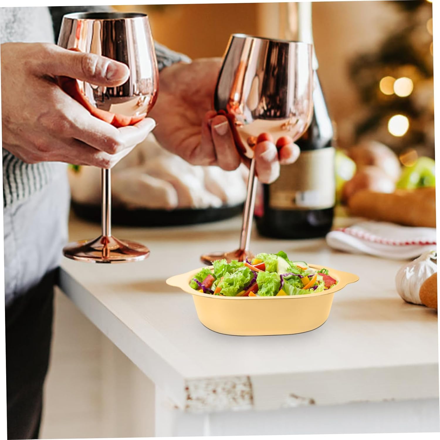 Cabilock Korean Style Stainless Steel Salad Bowl with Double Handle