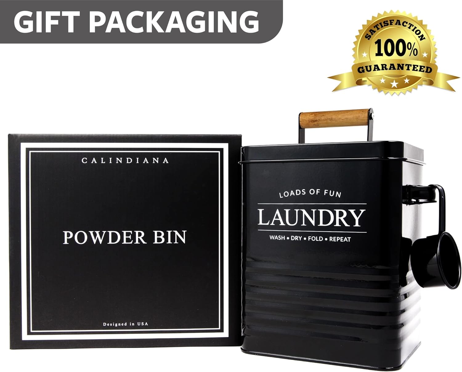 Calindiana Modern Farmhouse Laundry Soap Dispenser with Scoop and Holder Black