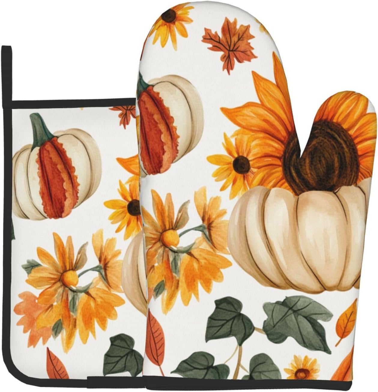 Pumpkins Sunflowers Halloween Oven Mitts Pot Holders Set