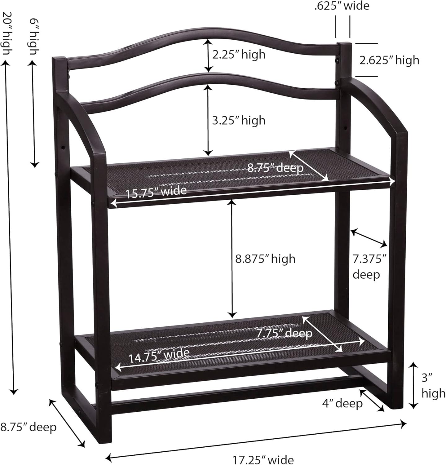 Household Essentials 2-Tier Metal Wall Mount Bathroom Storage Rack Espresso Brown