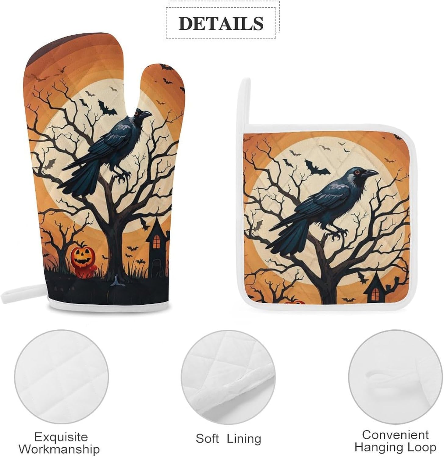 Exclusive Halloween Oven Mitts Pot Covers Set Heat-Resistant for Kitchen Use