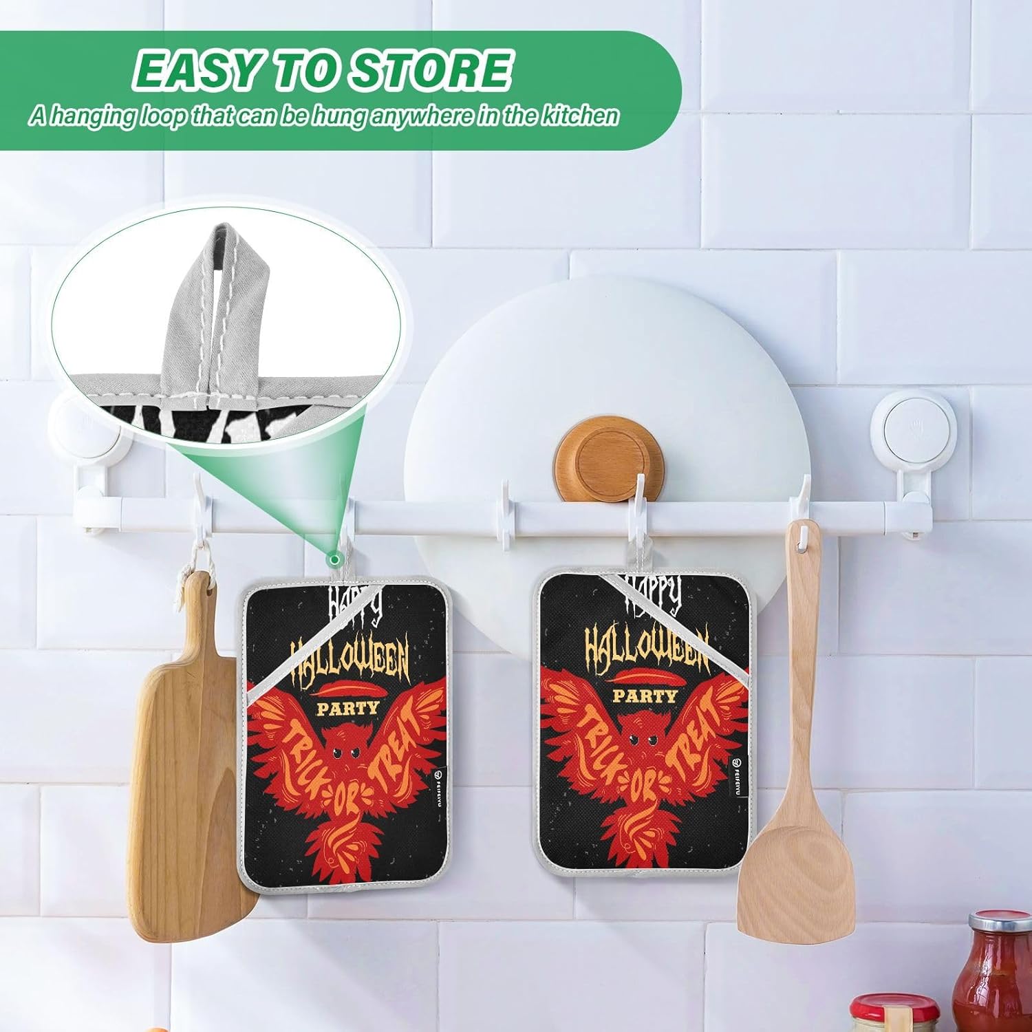 OURVII 2Pcs Halloween Flying Owl Potholders Set
