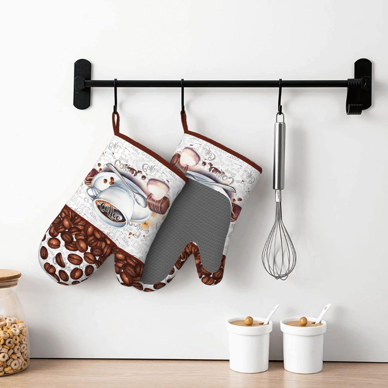 Coffee Print Silicone Oven Mitts 7x11 Inch 1 Pair
