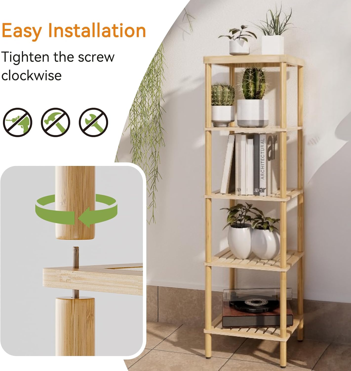 AmazerBath 5-Tier BambooShelf Functional Storage Unit