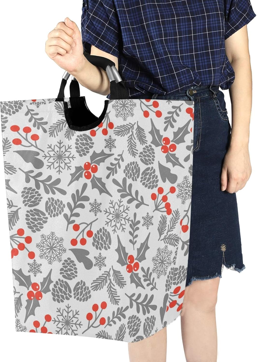 SUSIYO Winter Holly Berries Collapsible Laundry Basket