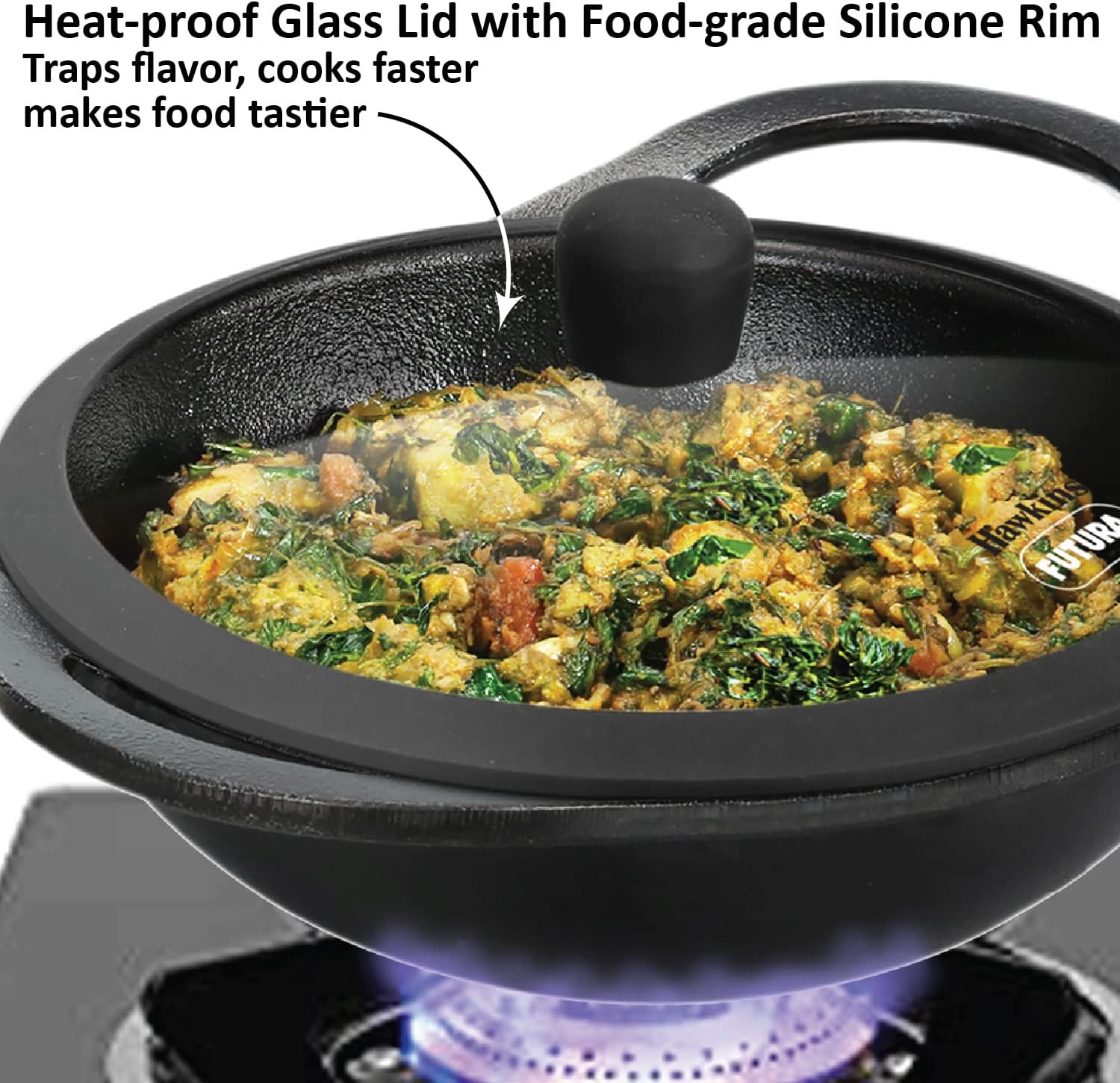 HAWKINS Futura 2L Cast Iron Kadhi Nonstick for Perfect Cooks