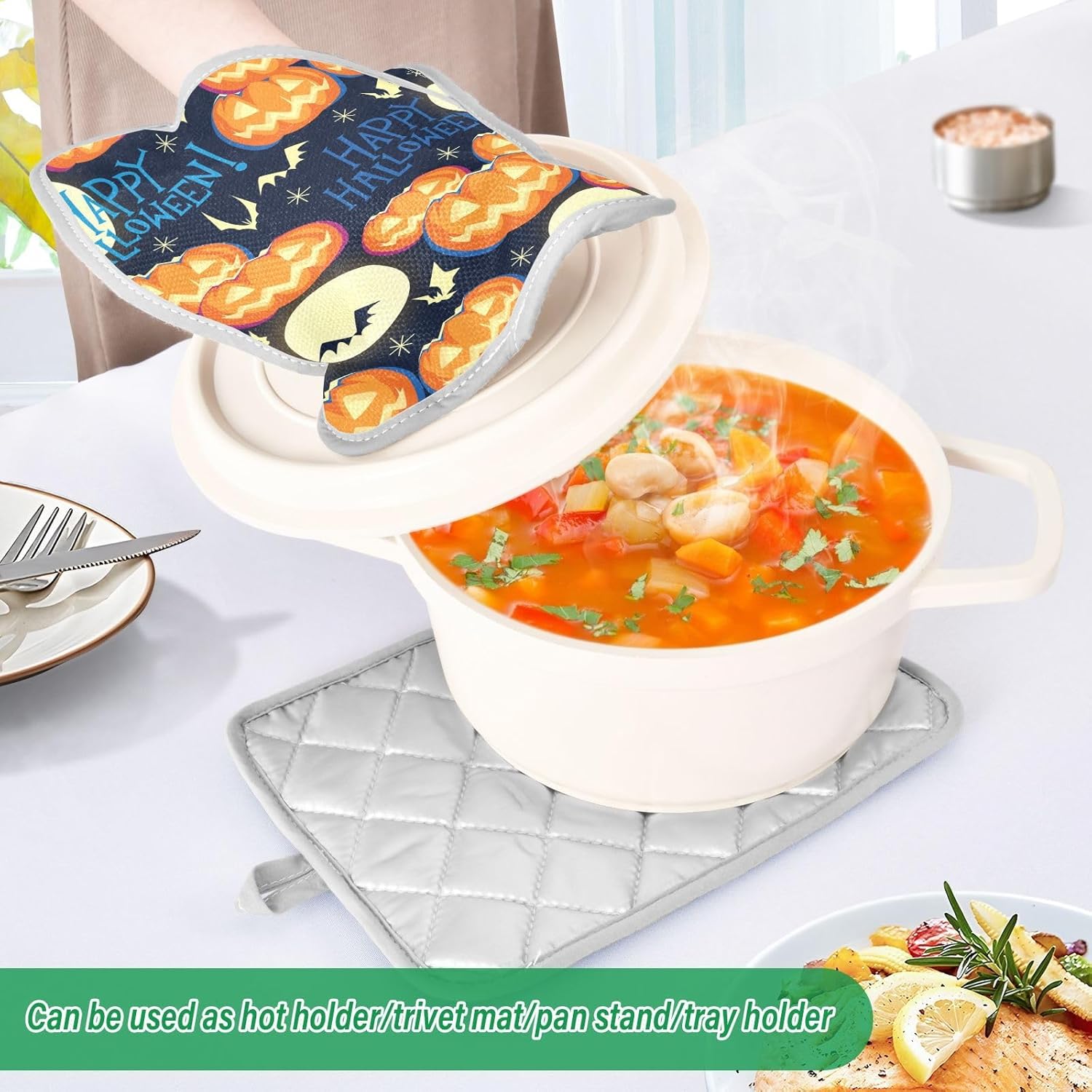 creative Halloween Orange Pumpkins Potholders Set for Kitchen Heat Protection
