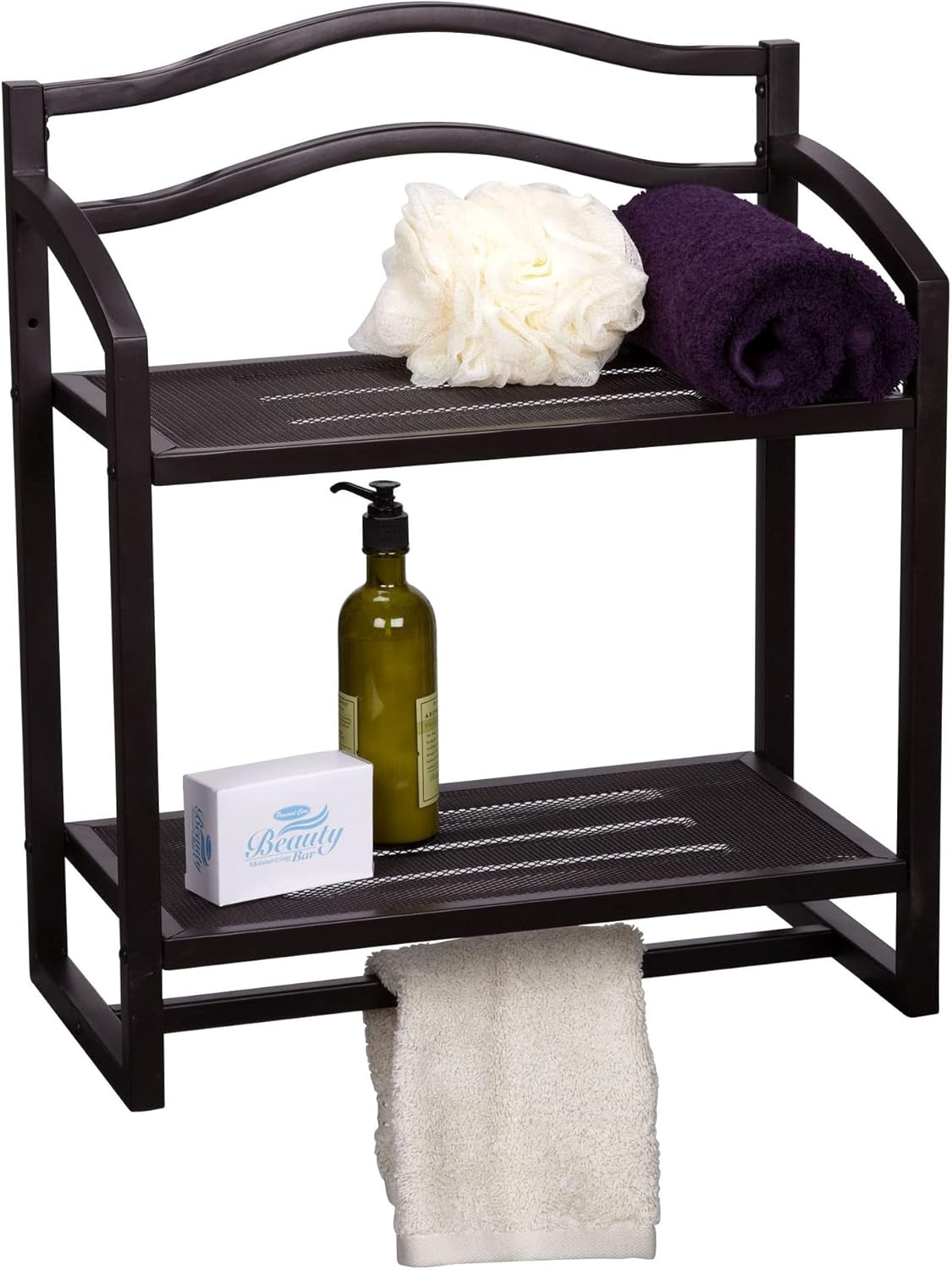 Household Essentials 2-Tier Metal Wall Mount Bathroom Storage Rack Espresso Brown