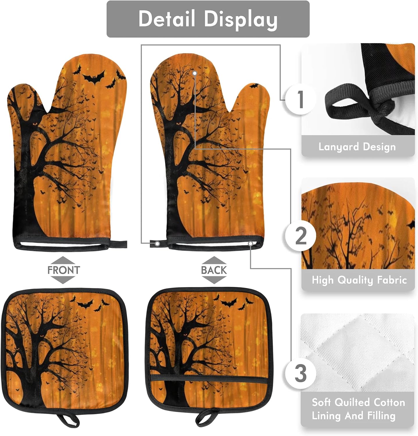 Halloween Tree Bat Oven Mitts Set of 2 Heat-Resistant Protection