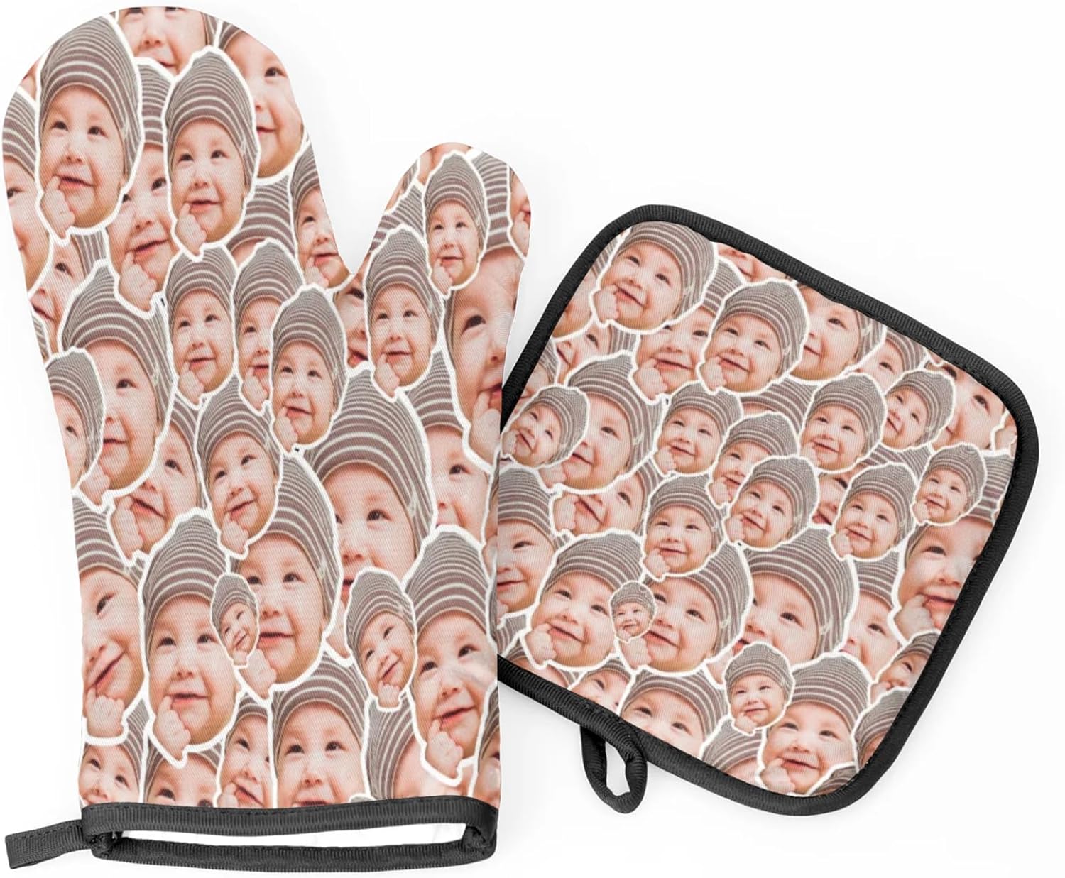Personalized Oven Mitt Pot Holder Set with Your Face
