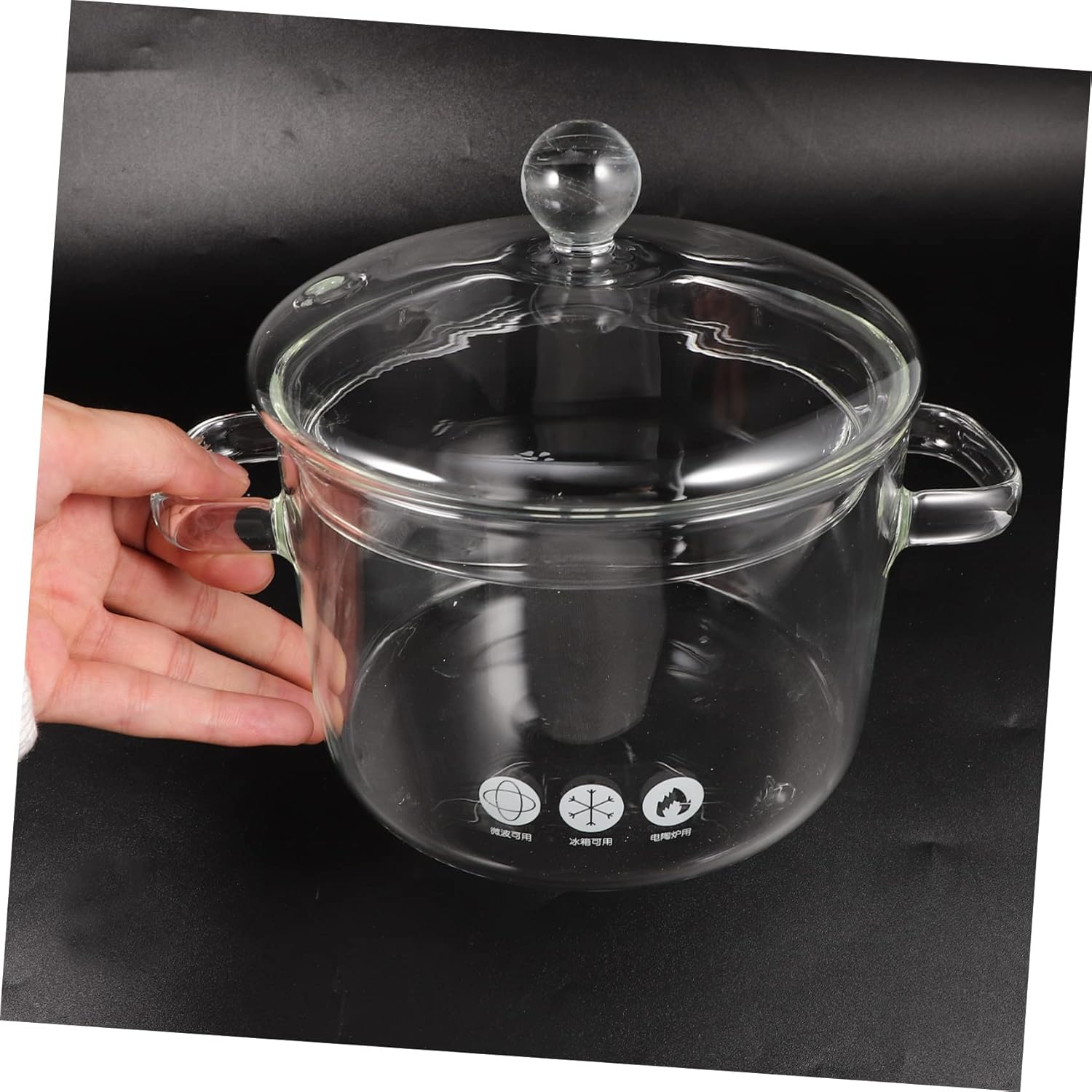 High-Borosilicate Glass Noodle Pot with Cover 1500ml Double Ear Stew Pot