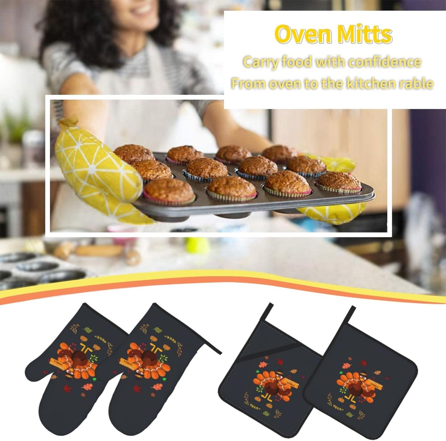 HOYYU Thanksgiving turkey oven mitts and pot holders set