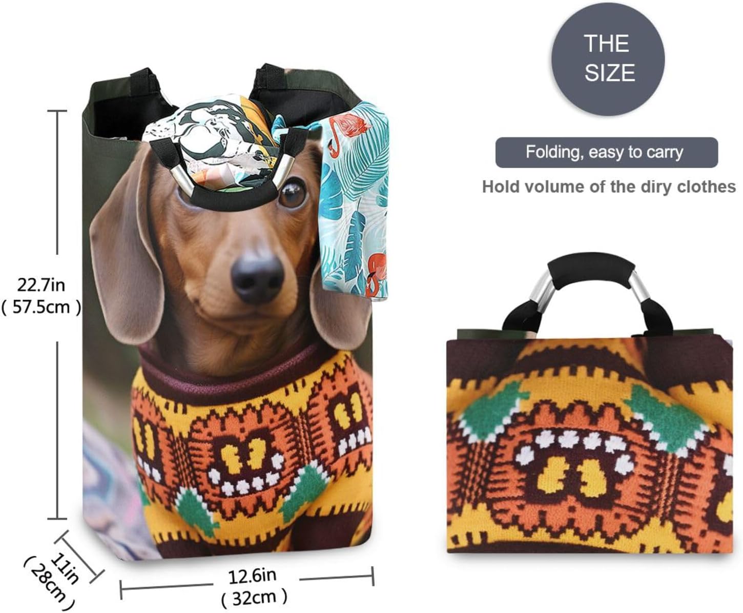 Kigai Collapsible Laundry Basket with Handles Cute Dachshunds Portable Large Waterproof Organizer