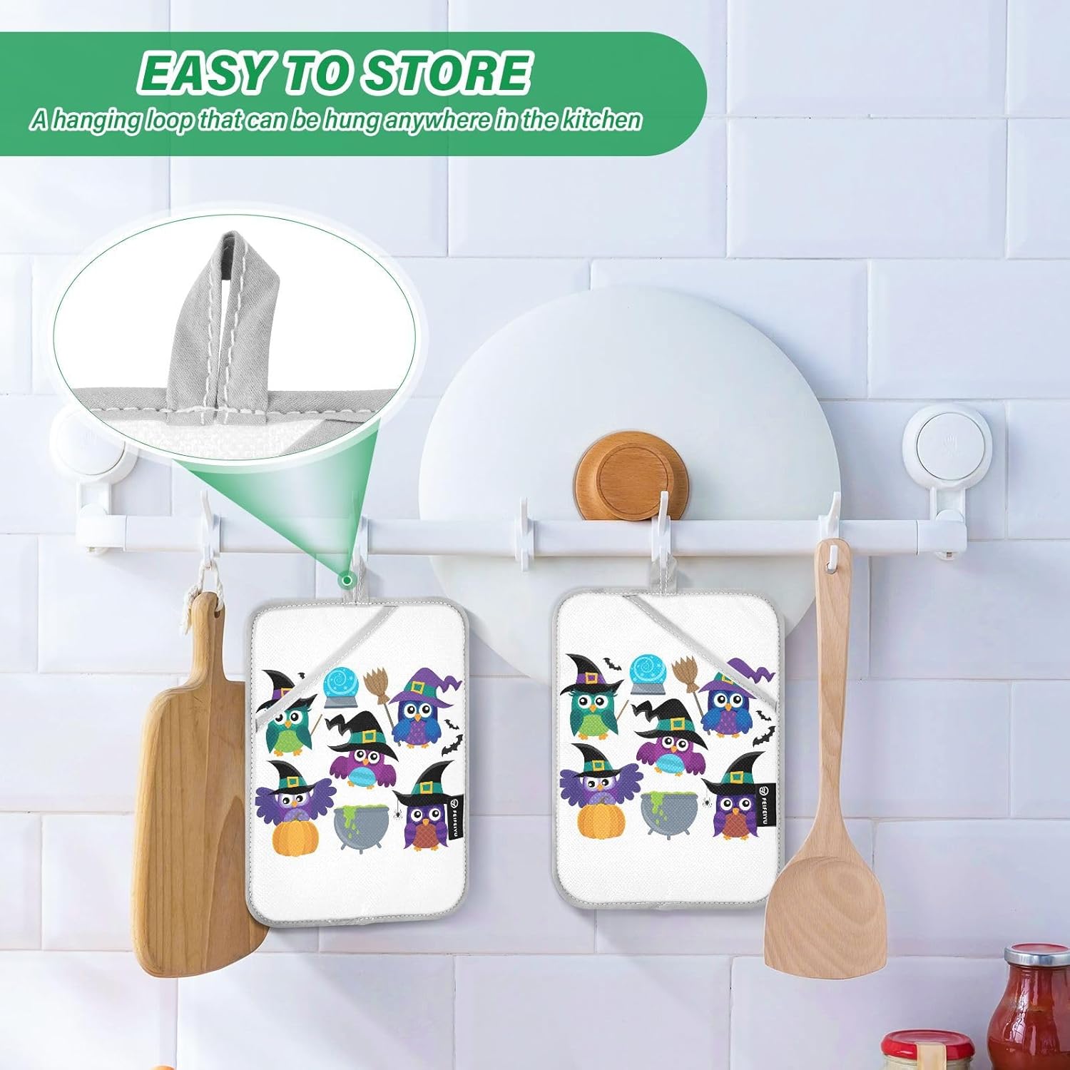 Ourvii 2Pcs Halloween Funny Owl Witches Pot Holder Set