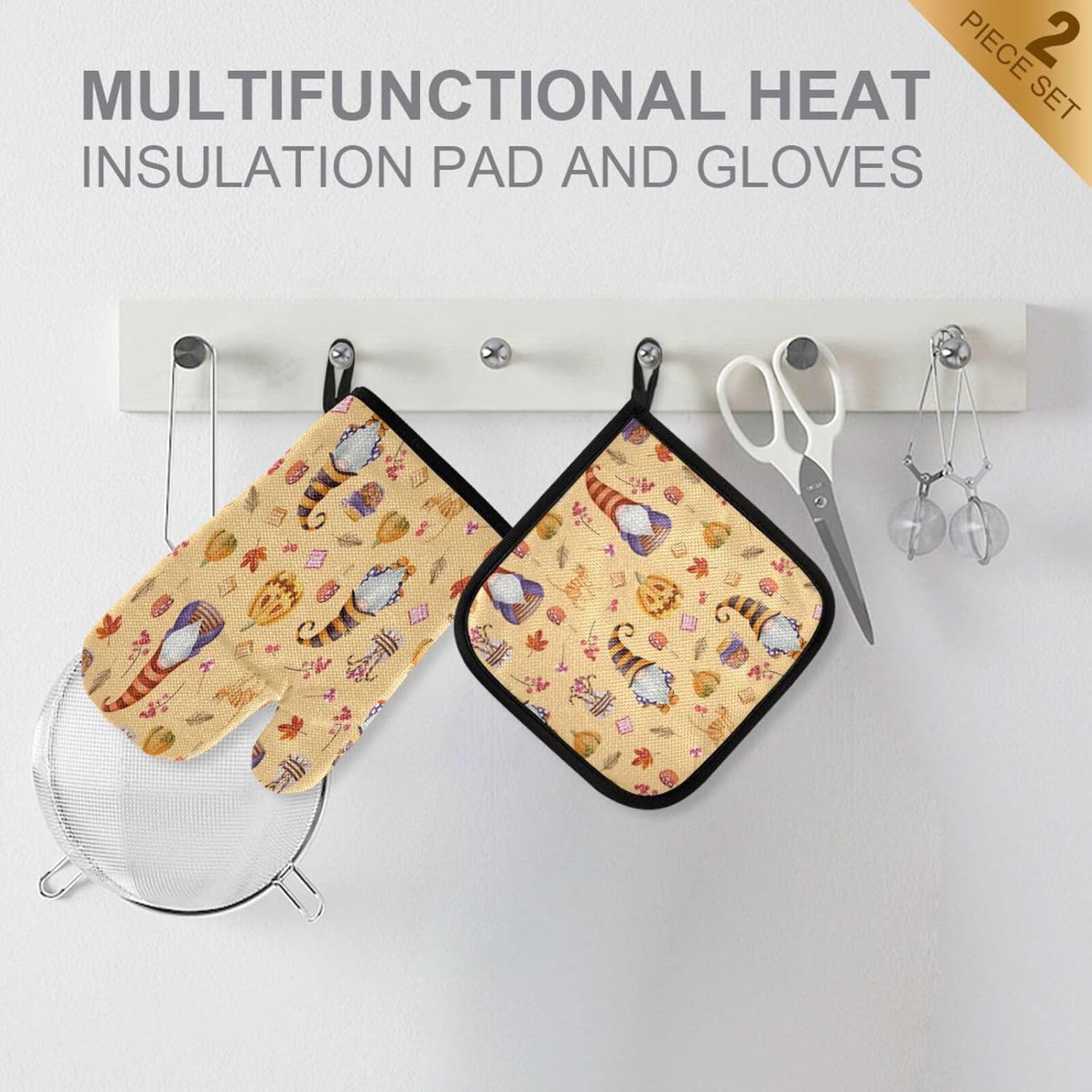 QUGRL Vintage Halloween Gnomes Oven Mitts Set