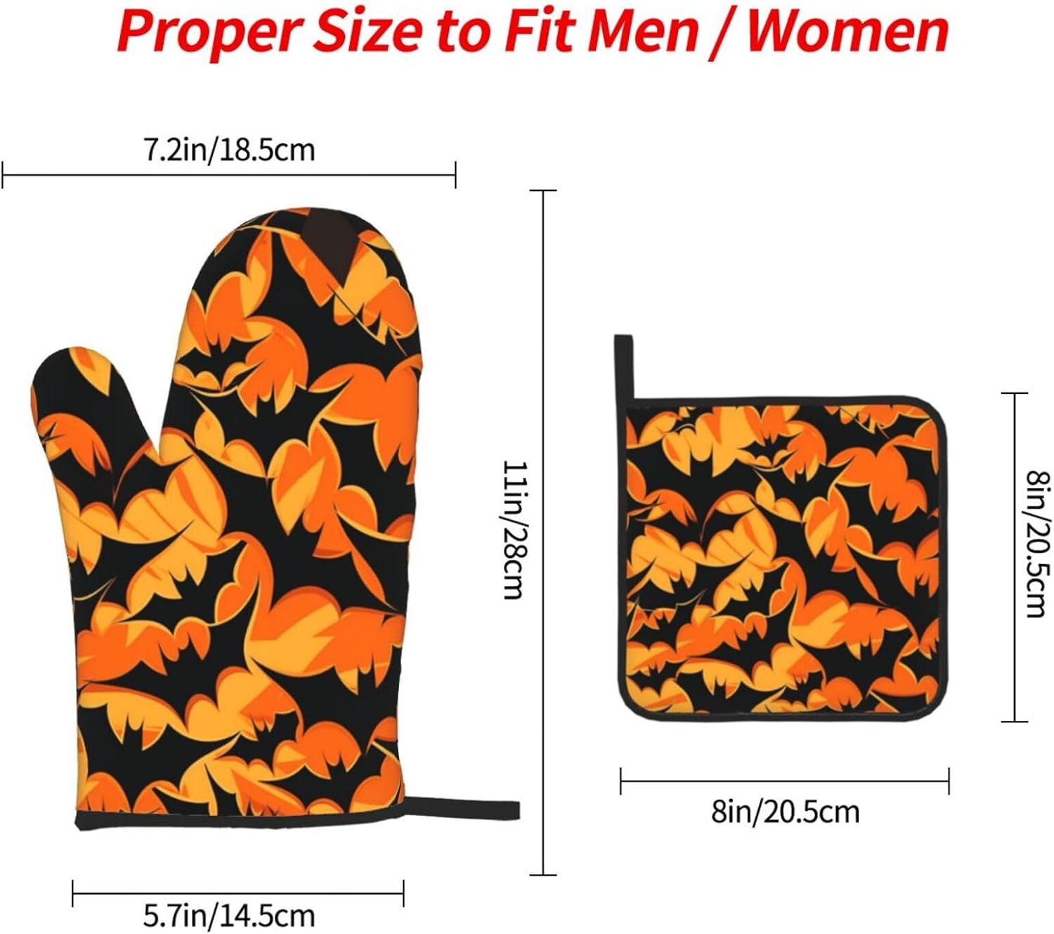 Funny Halloween Bat Oven Mitts and Pot Holders Set of 3