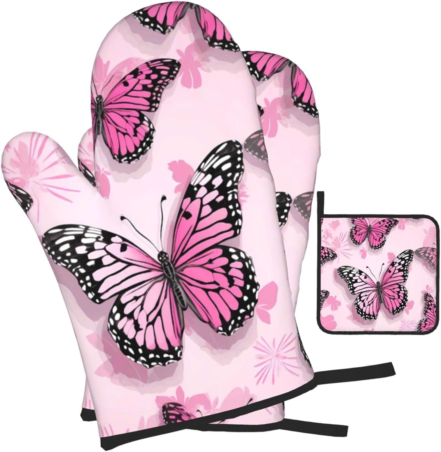 Oven Mitts Set with Butterfly Pattern Heat Resistant and Durable