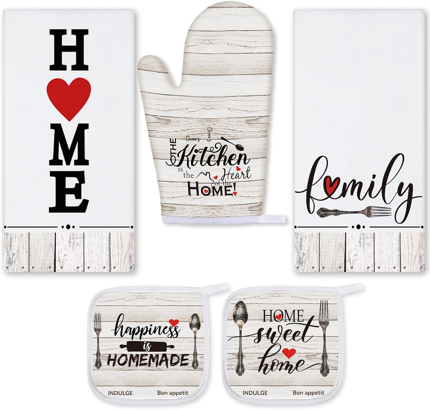 Rtteri 5 Pcs Farmhouse Dish Towels Oven Mitts Set