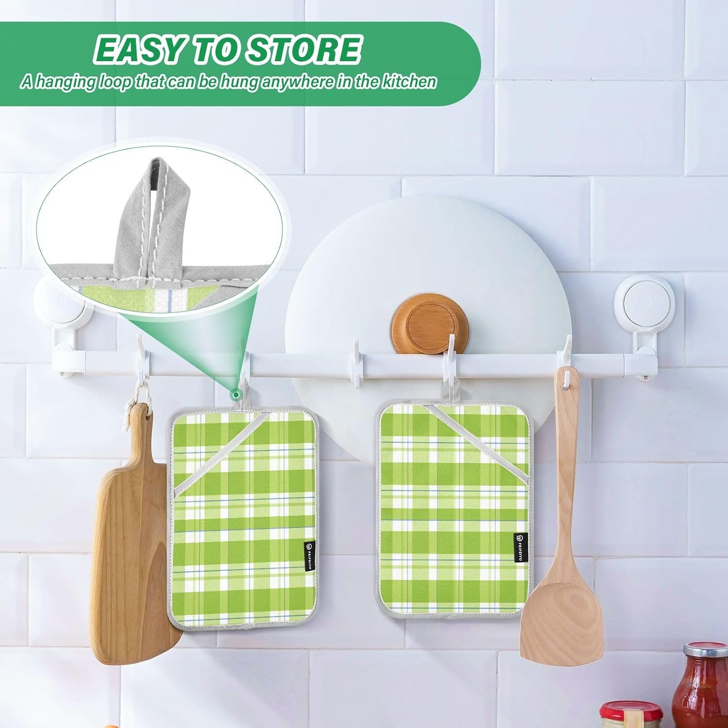 Kcldeci Checkered Geometric Green 2-Pack POTHolders