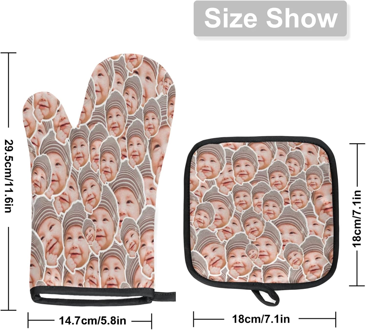 Personalized Oven Mitt Pot Holder Set with Your Face