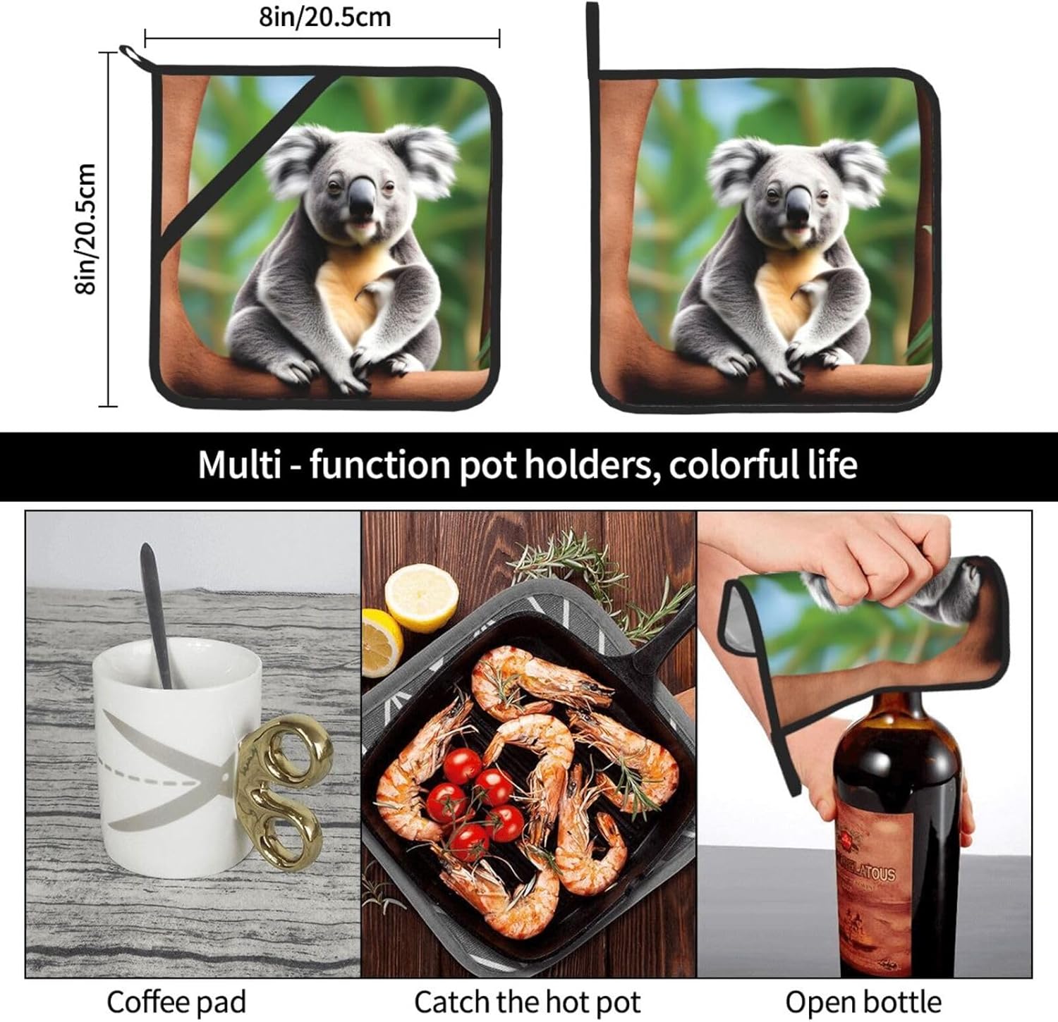Funny Koalas Potholders Set for Heat-Resistant BBQ Cooking