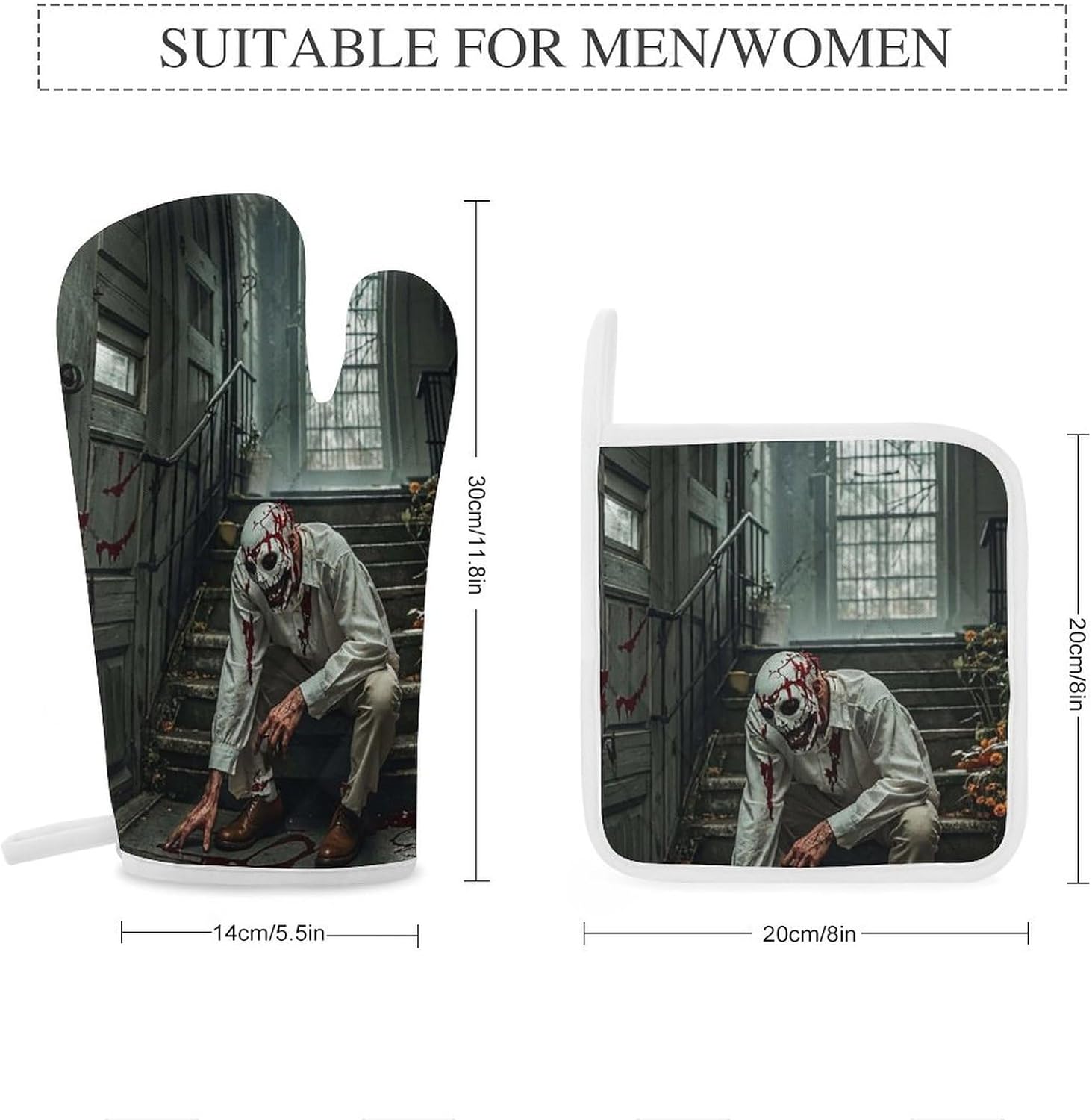 Halloween Horror-Themed Oven Mitts Set for Grilling Baking
