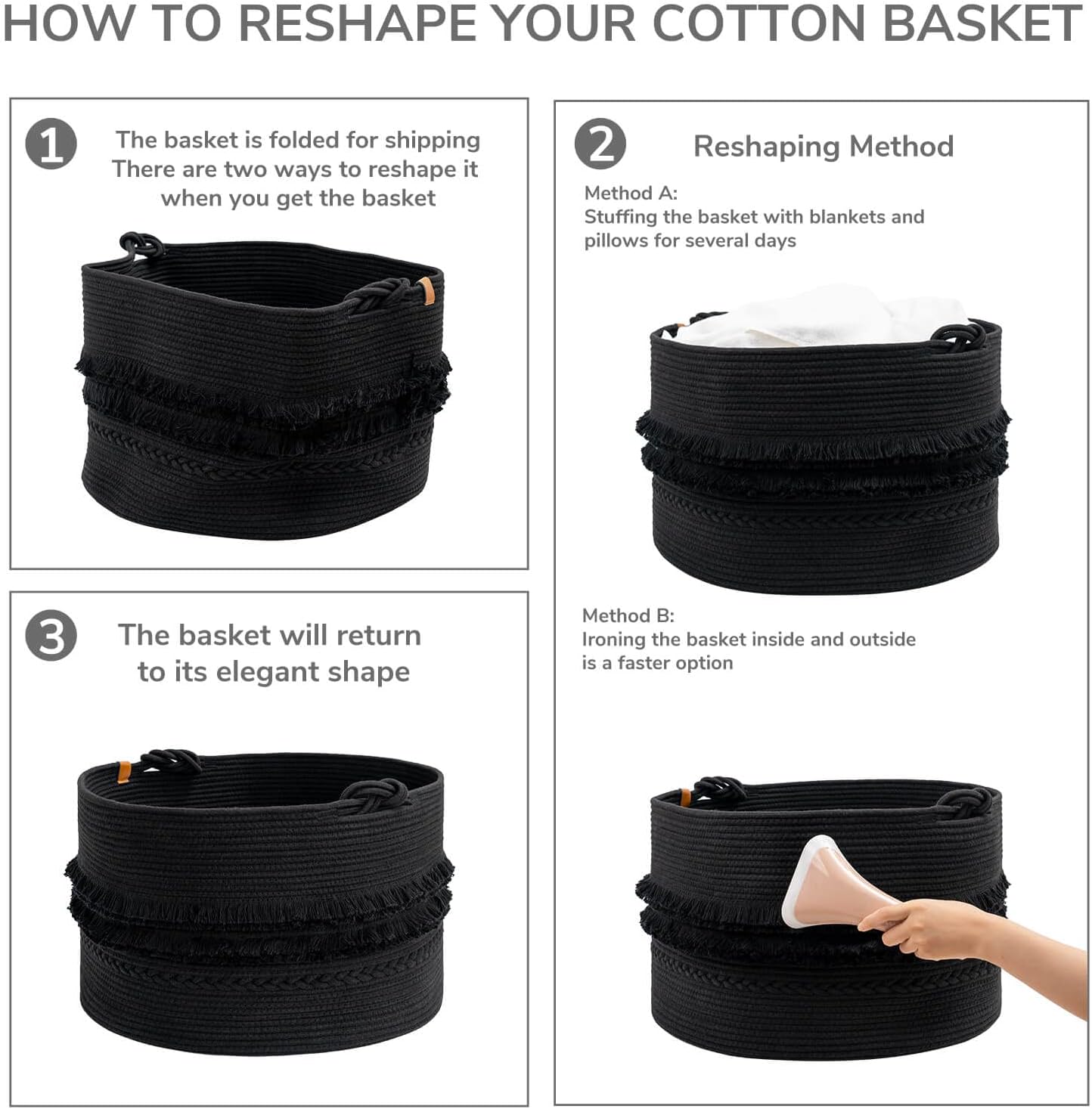 CherryNow - Premier Extra Large Black Laundry Basket