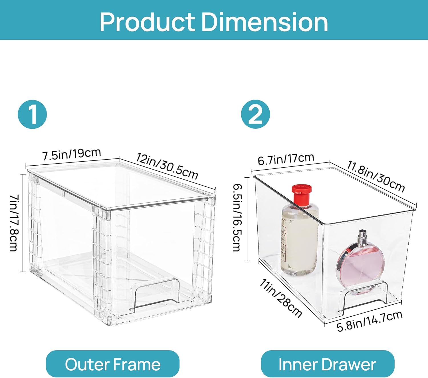 4-Pack Acrylic Storage Drawers for Bathroom Kitchen Pantry Organization
