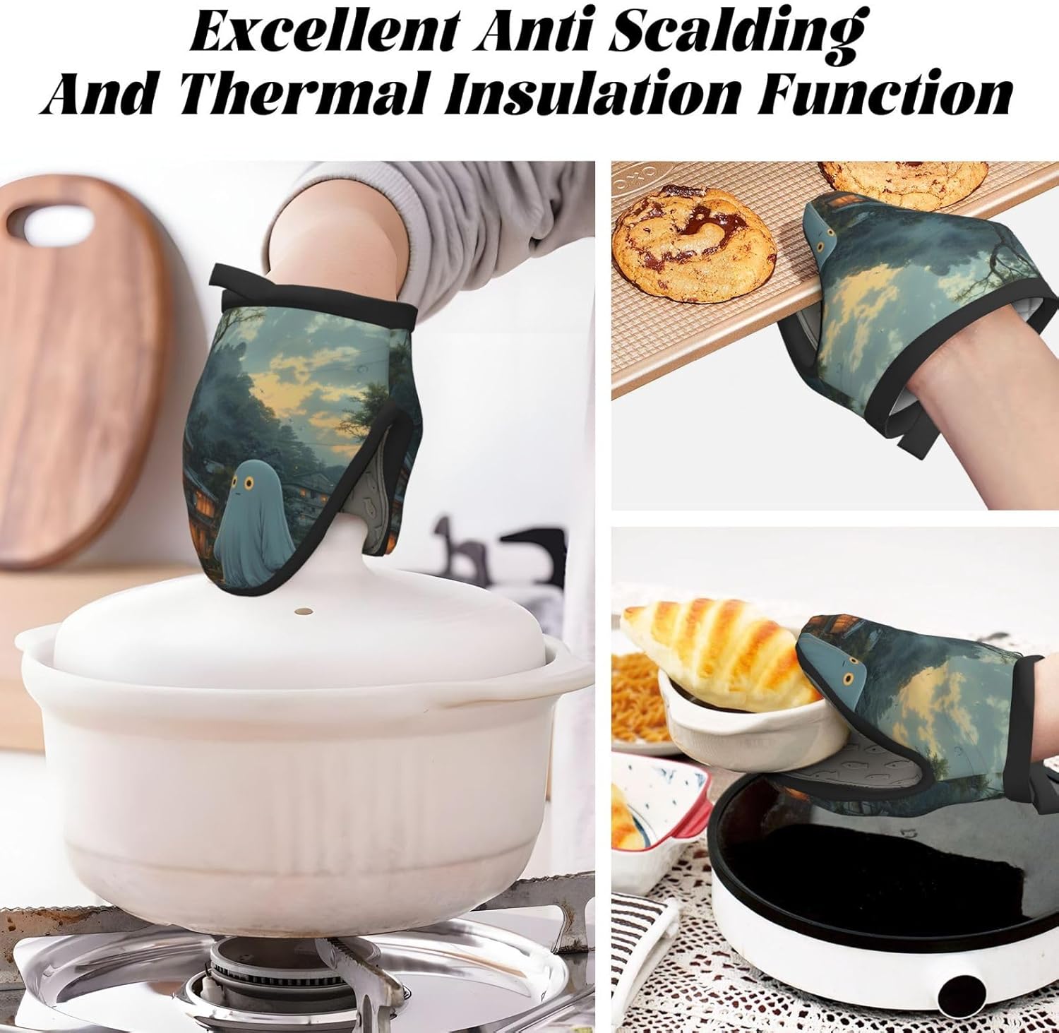 FireDeer Halloween Ghost Mini Silicone Oven Mitts Heat-Resistant Safe Cooking Gloves
