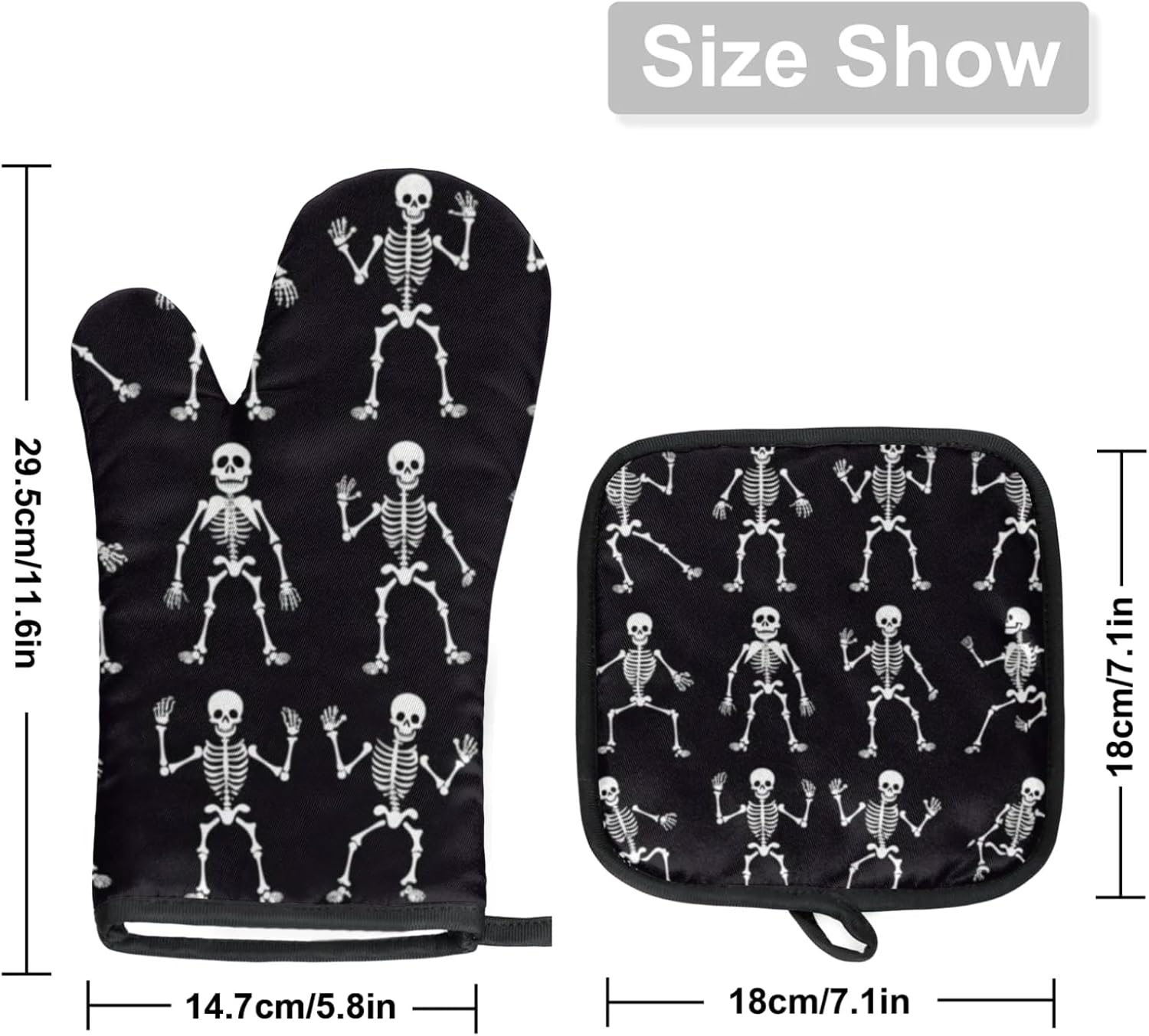 Halloween Skulls Oven Mitts and Pot Holders Set of 2