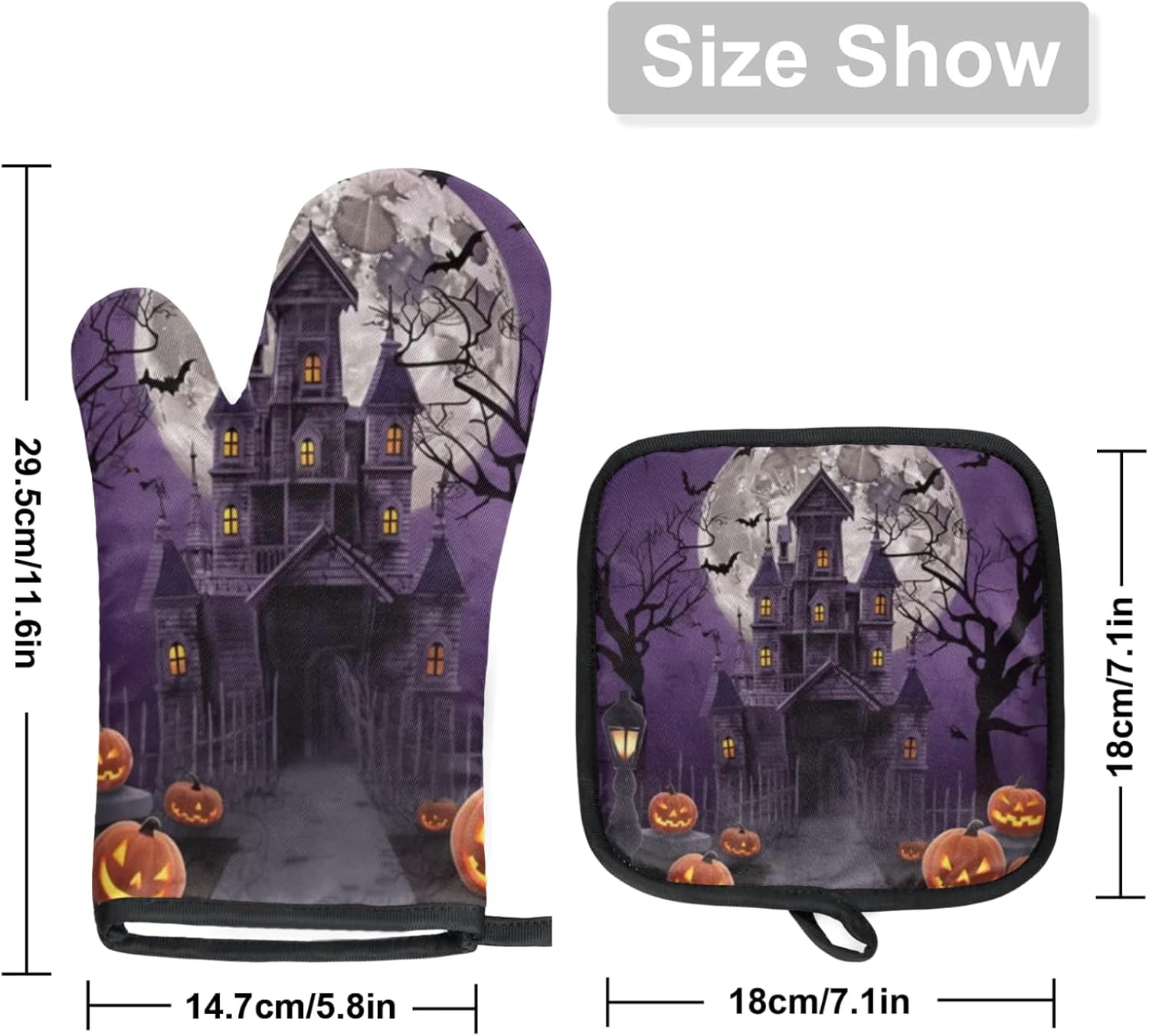 Compact Halloween Oven Mitts and Pot Holder Set
