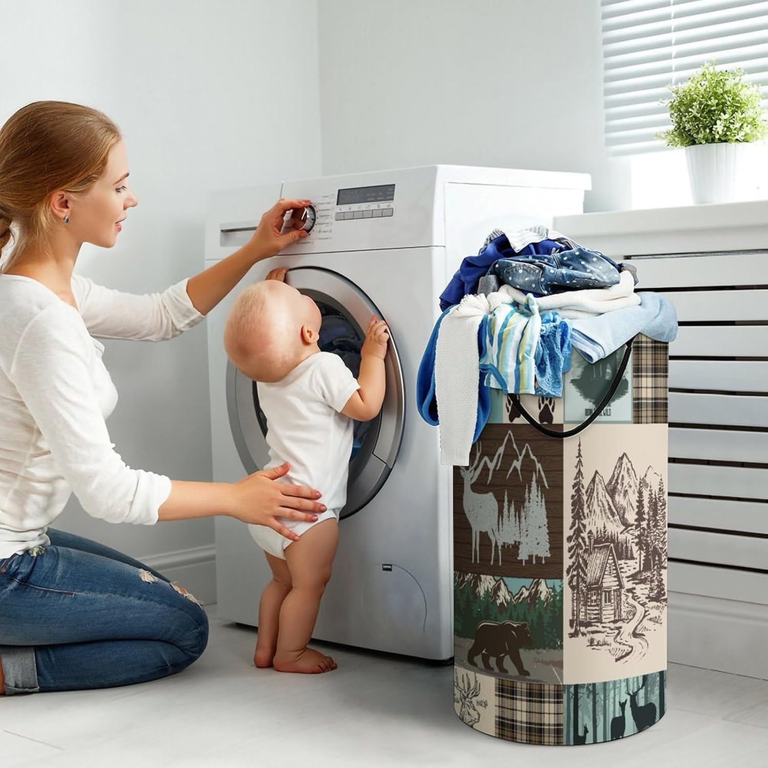 Sturdy Bear Themed Laundry Hamper for Bathroom Kitchen Living Room