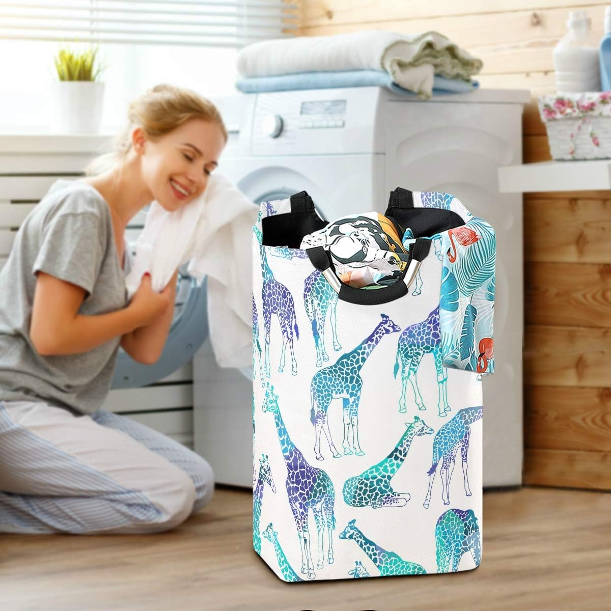 Giraffe Design Collapsible Laundry Basket for Home