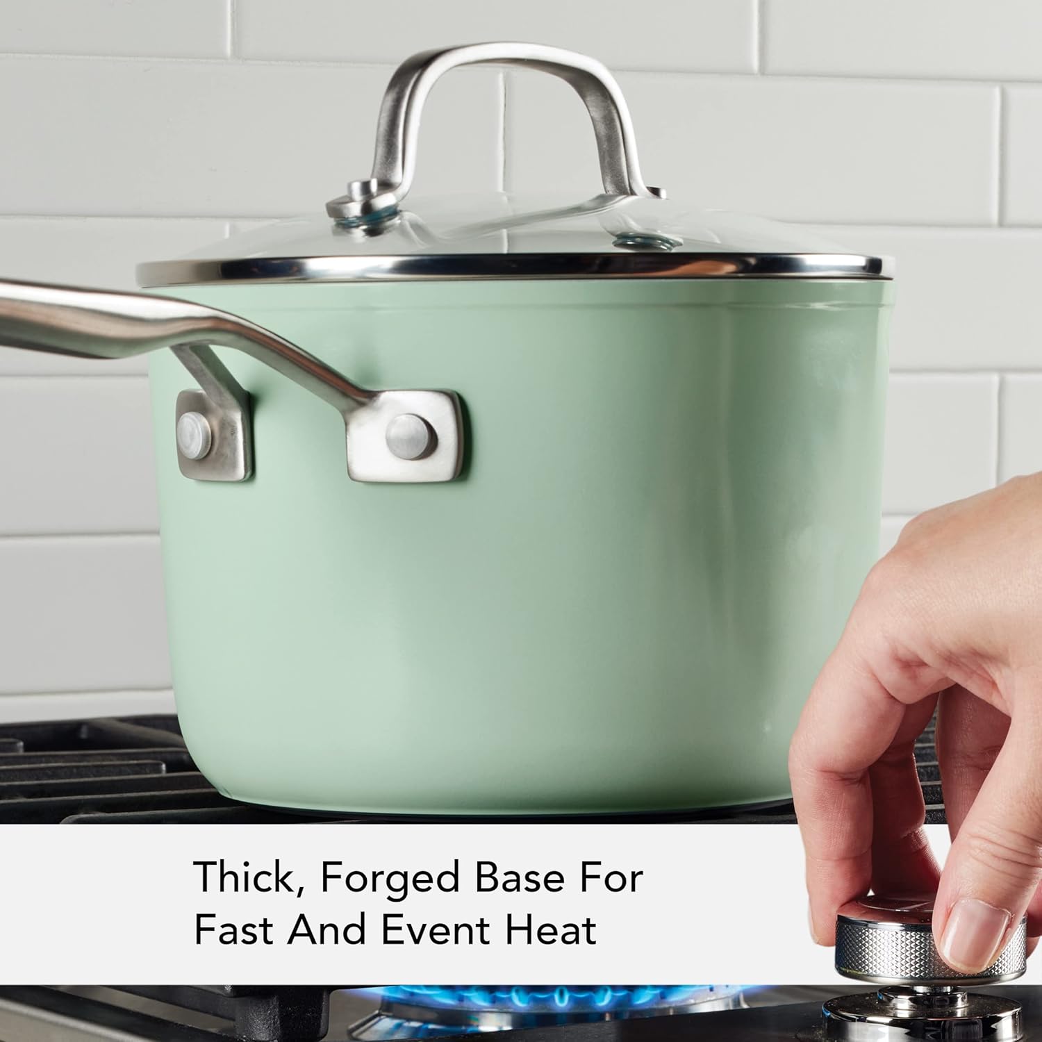 KitchenAid Hard Anodized Ceramic Nonstick 3 Quart Sauce Pan with Lid Pistachio