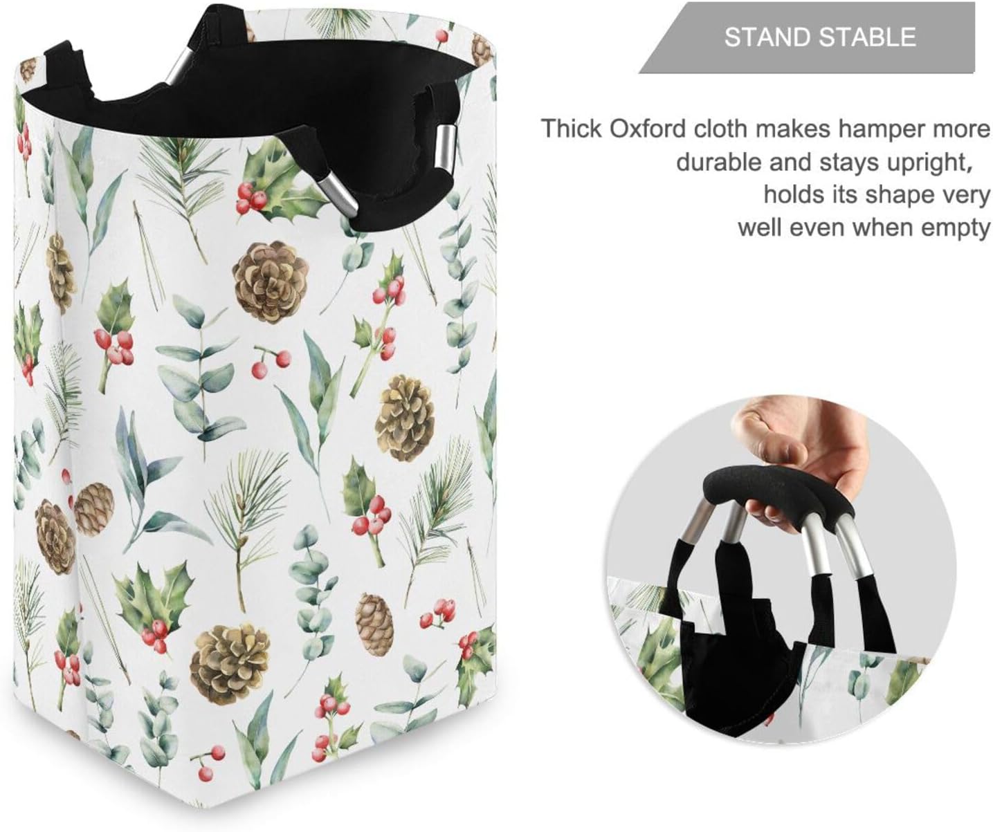 Collapsible Laundry Basket with Handles Waterproof Nursery Storage Christmas Pinecone Design