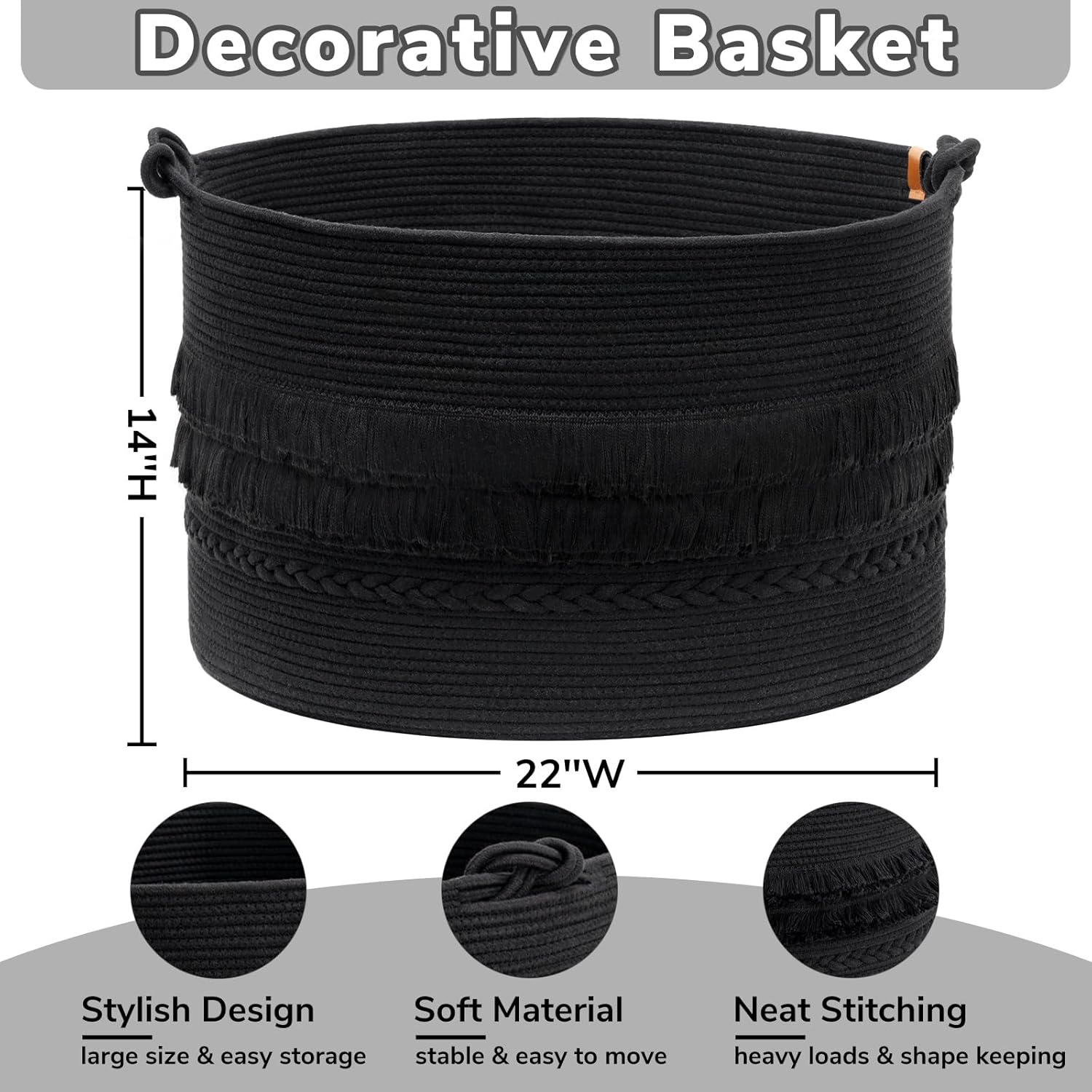 CherryNow - Premier Extra Large Black Laundry Basket