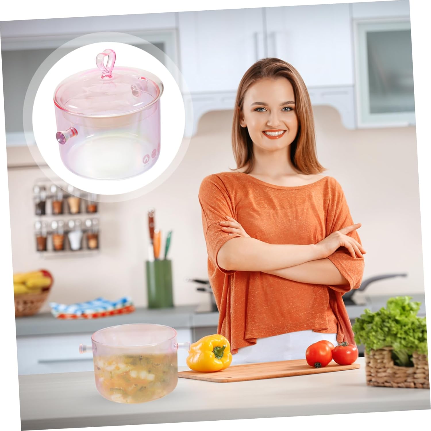 Ergonomic Design Glass Cooking Pot Fast Heat Conduction