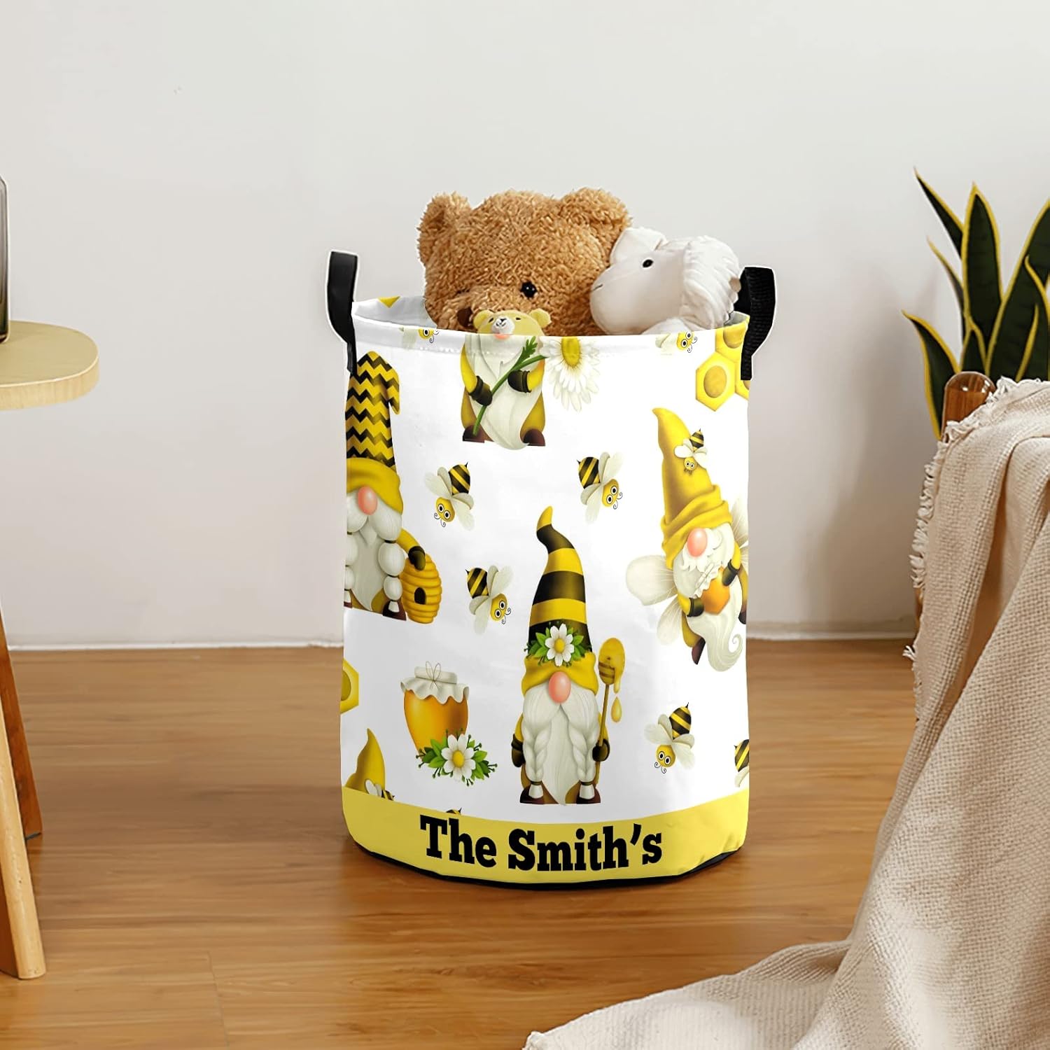 Personalized Honey Bee Gnomes Waterproof Foldable Laundry Basket Bag with Handle