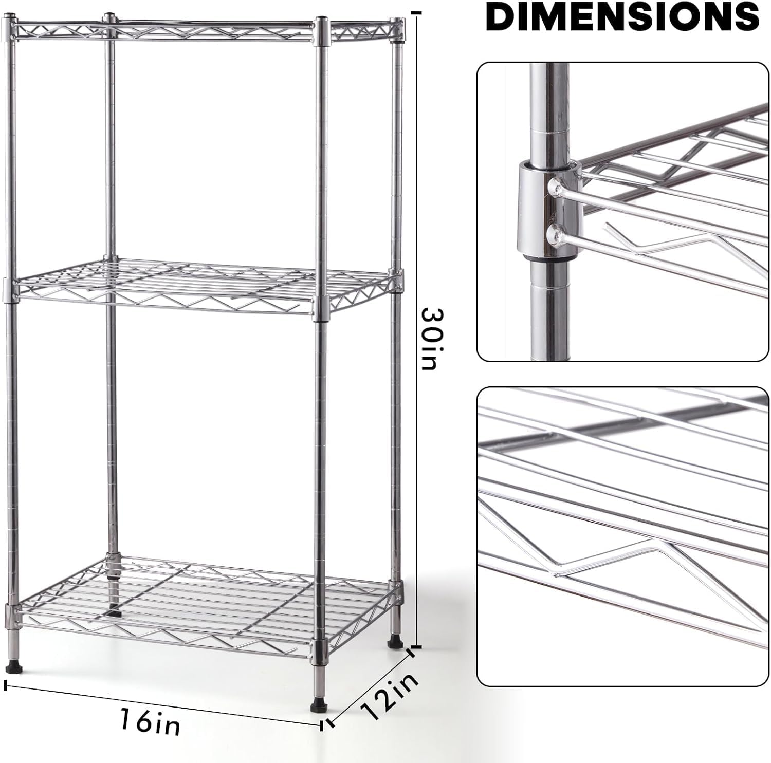 Land Guard 3-Tier Adjustable Chrome Shelving Unit
