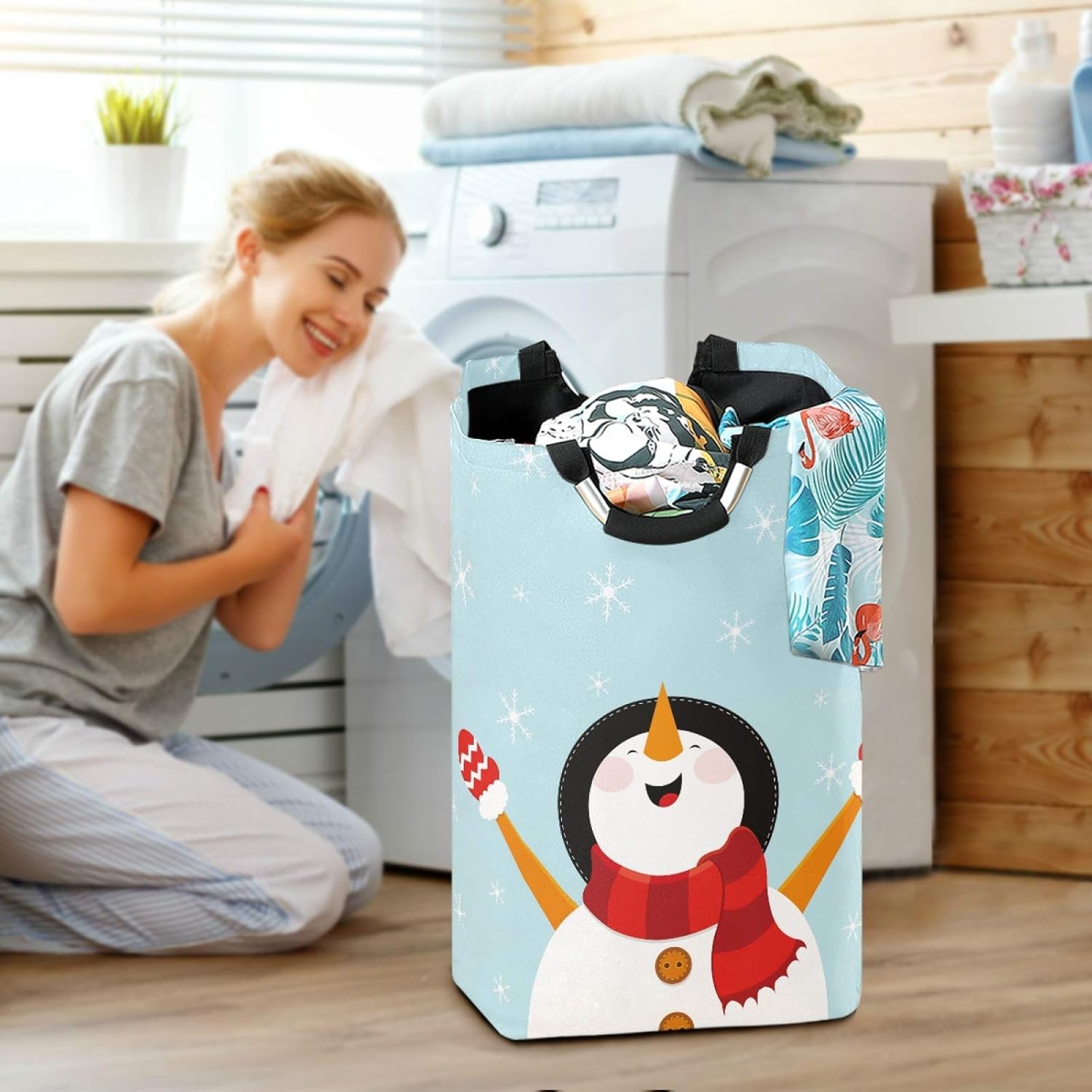 SUSIYO Snowman Enjoying Laundry Basket