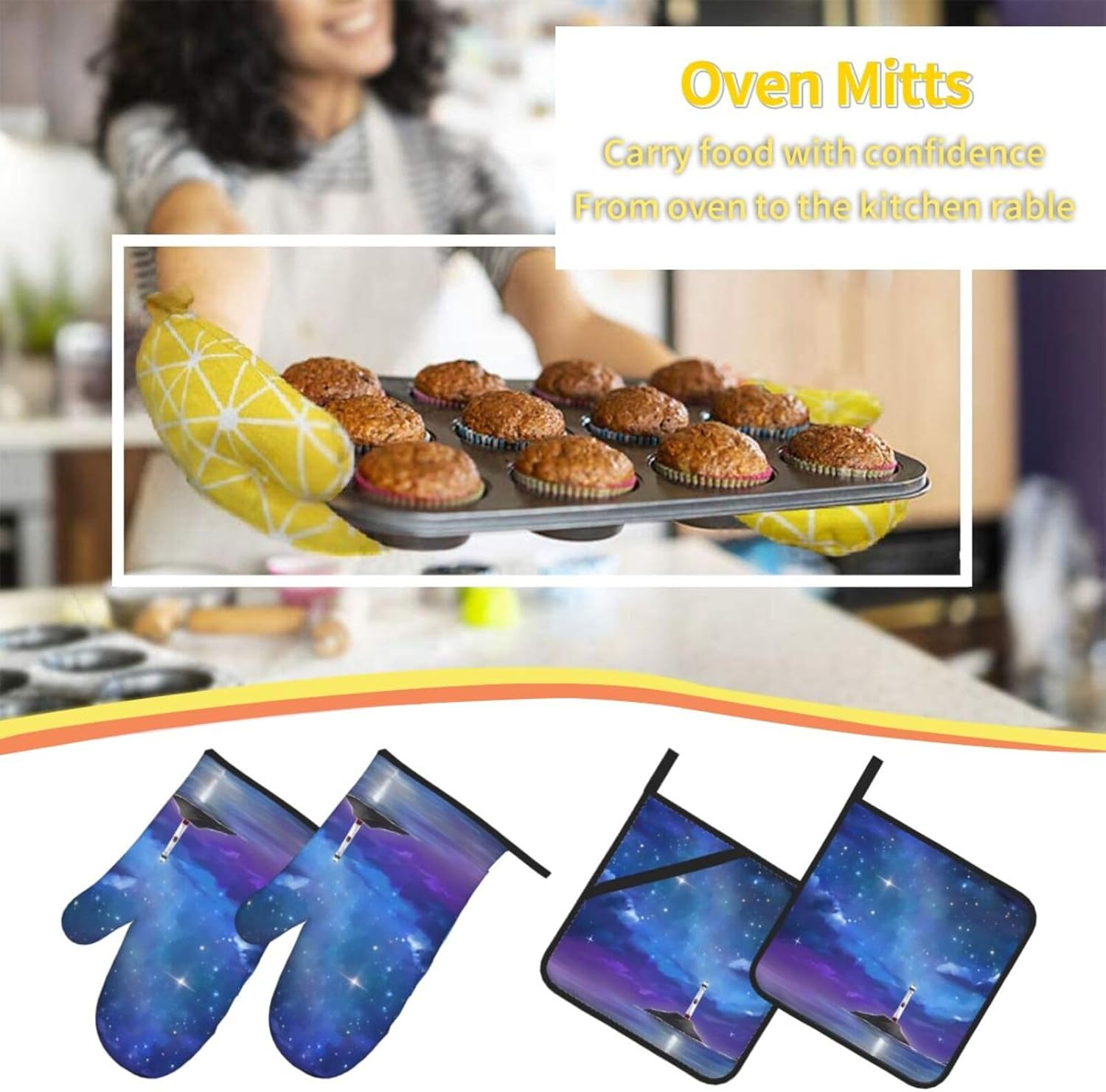 Northern Lights Oven Mitts Pot Holders Heat-Resistant and Durable Cooking Essentials