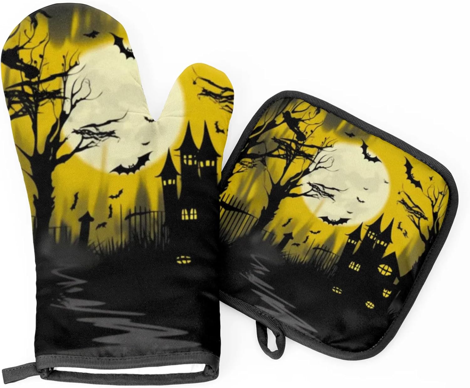 Halloween Frosty Castle Oven Mitts Pot Holders Set