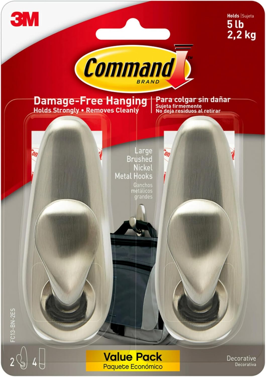 Command Style 5lb Large Brushed Nickel Metal Hooks